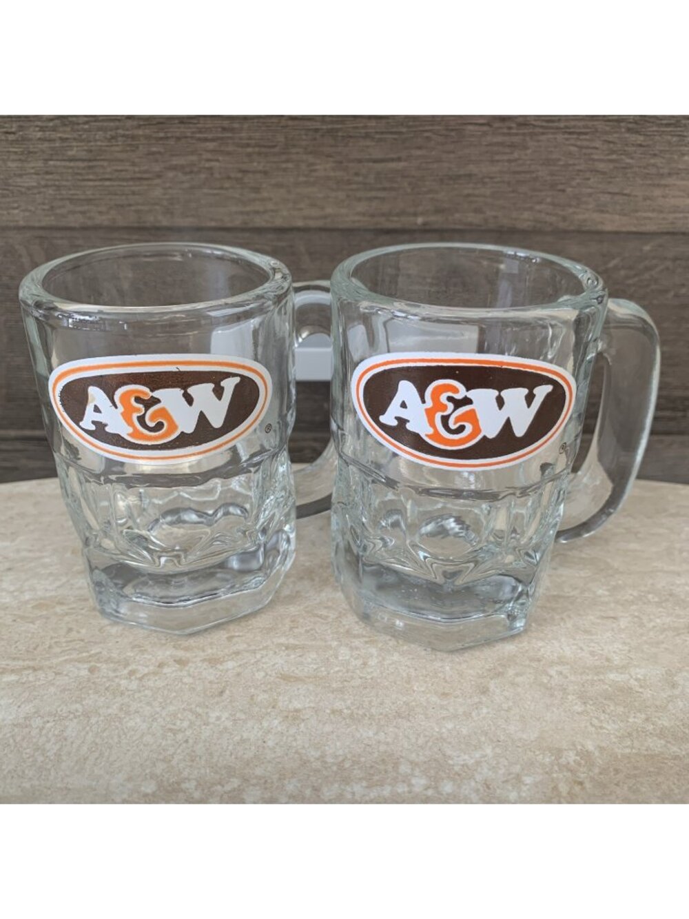 A&W Mini Mugs Set of 2 Glass Mugs 3 Inches Tall Root Beer Mugs Baby Mug